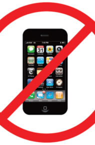 Immagine che illustra uno smartphone generico inserito in un simbolo che esprime divieto
