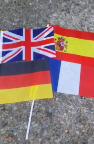 La foto ritrae le bandiere delle lingue studiate (inglese, spagnolo, tedesco, francese)